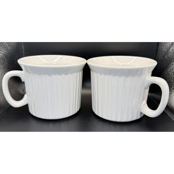 2 Corning Ware French White 20 Oz Stoneware Soup Cup Mug & Vented Lids - Picture 2 of 5